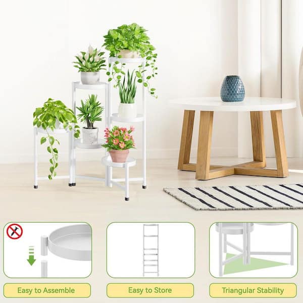 6-Tier White Iron Plant Stand, Indoor Outdoor Tall Flower Holder