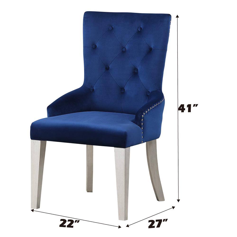 High Back Blue Upholstered Parsons Side Chair with Wood Frame