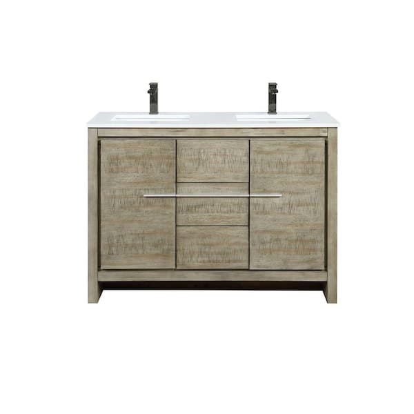 Lafarre 48 in W x 20 in D Rustic Acacia Double Bath Vanity, Cultured Marble Top and Gun Metal Faucet Set