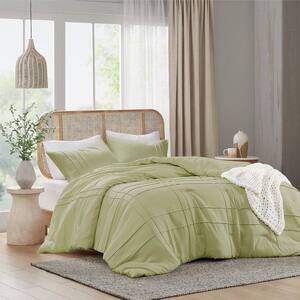 Porter 2-Piece Sage Microfiber Twin/Twin XL Soft Washed Pleated Comforter Set