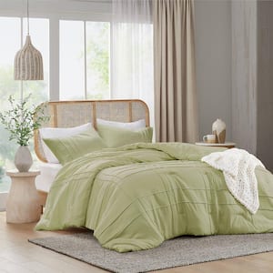 Porter 3-Piece Sage Microfiber Full/Queen Soft Washed Pleated Comforter Set