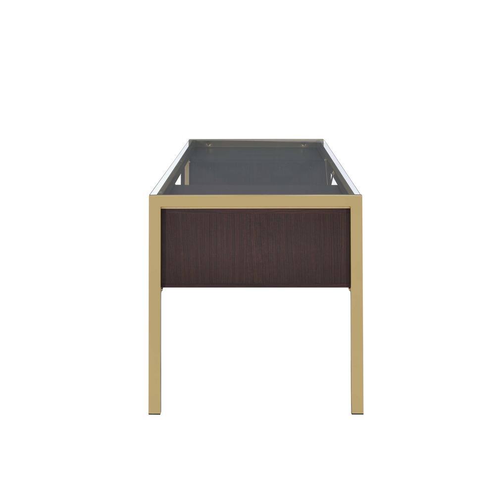 Gold and Espresso Glass Executive Desk with Drawers
