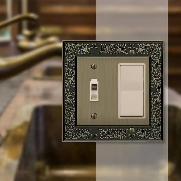Bleinhem 2 Gang 1-Toggle and 1-Rocker Metal Wall Plate - Brushed Brass