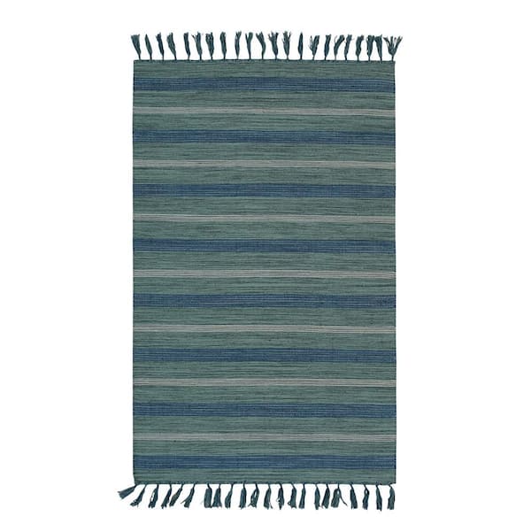 Turquoise 5 ft. x 8 ft. Hand Knotted Wool/B. silk Transitional Woolen flatweave Area Rug