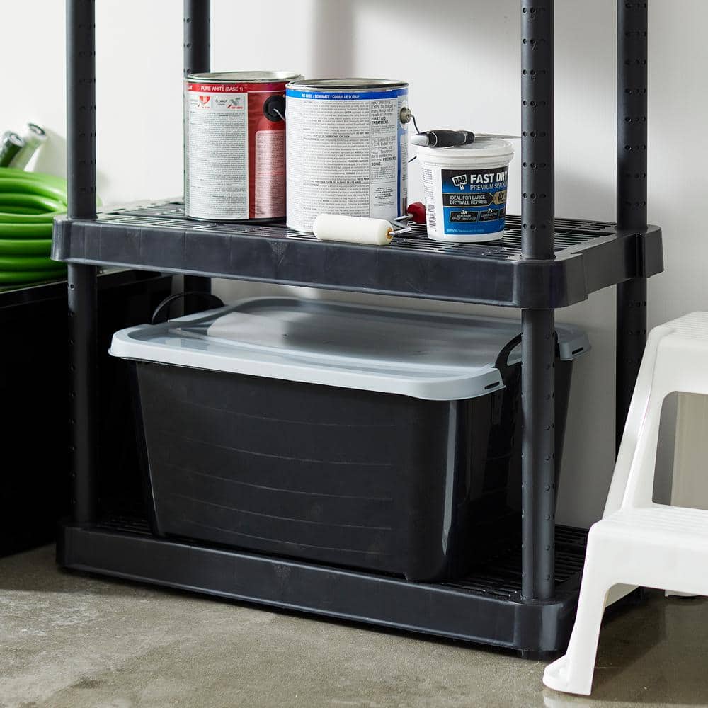 Black and Gray Stackable Plastic Lidded Storage Box for Kids, 55 Quart