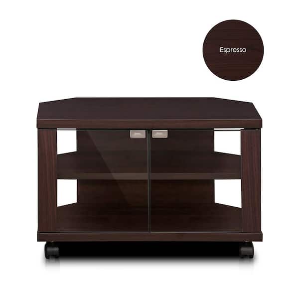 Furinno Indo 24 in. Espresso Wood Corner TV Stand Fits TVs Up to 34 in. with Open Storage