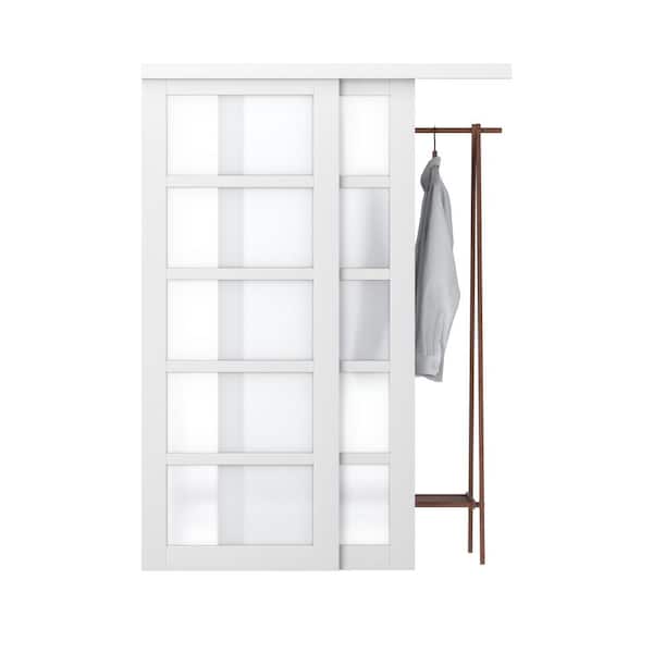 ARK DESIGN 60 in. x 80 in. 5 Lites Frosted Glass MDF Closet Sliding Door with Hardware Kit