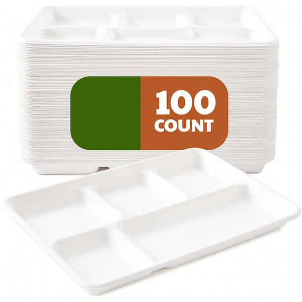 10 in. White White Family Disposable Paper 5-Compartment Plate Disposable Tableware Product Type (100 Per Case)