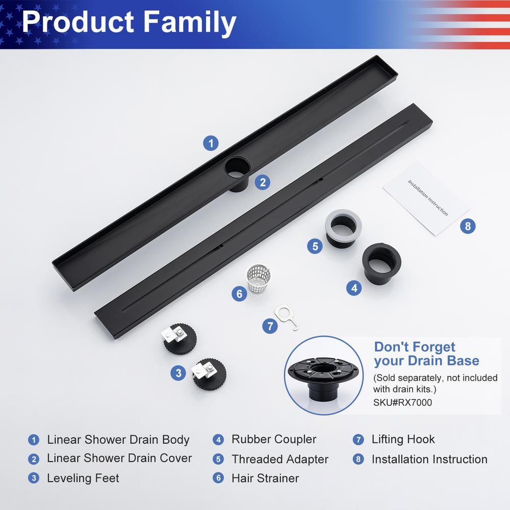 Matte Black 32'' Linear Grid Shower Drain