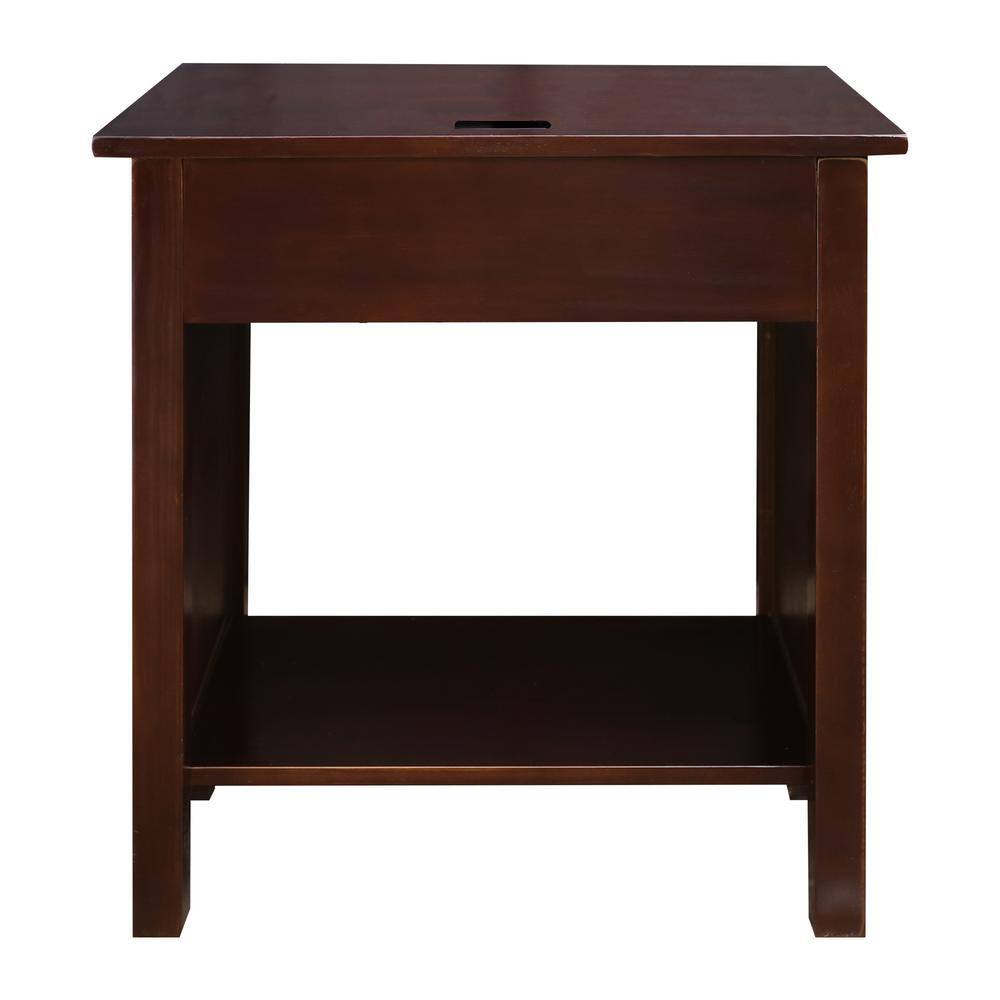 Espresso Solid Wood Nightstand with Built-in USB Ports