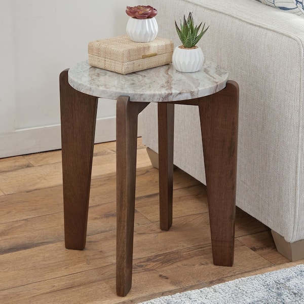 Shavon 18 in. Brown Marble Top Round End Table