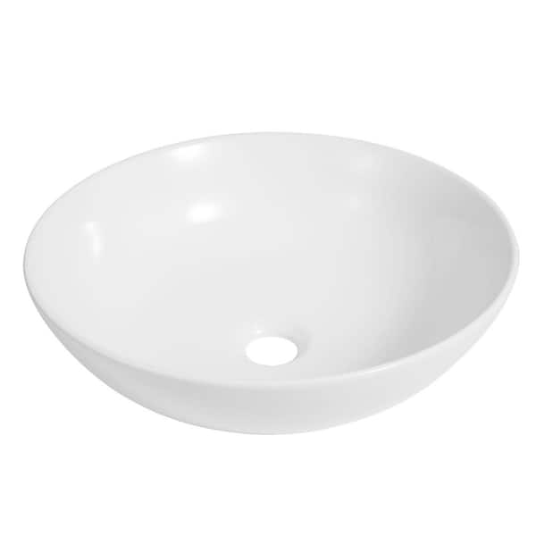 Quarry 15.5 in. Round Classic Designer Ceramic Bathroom Bowl Vessel Sink, White