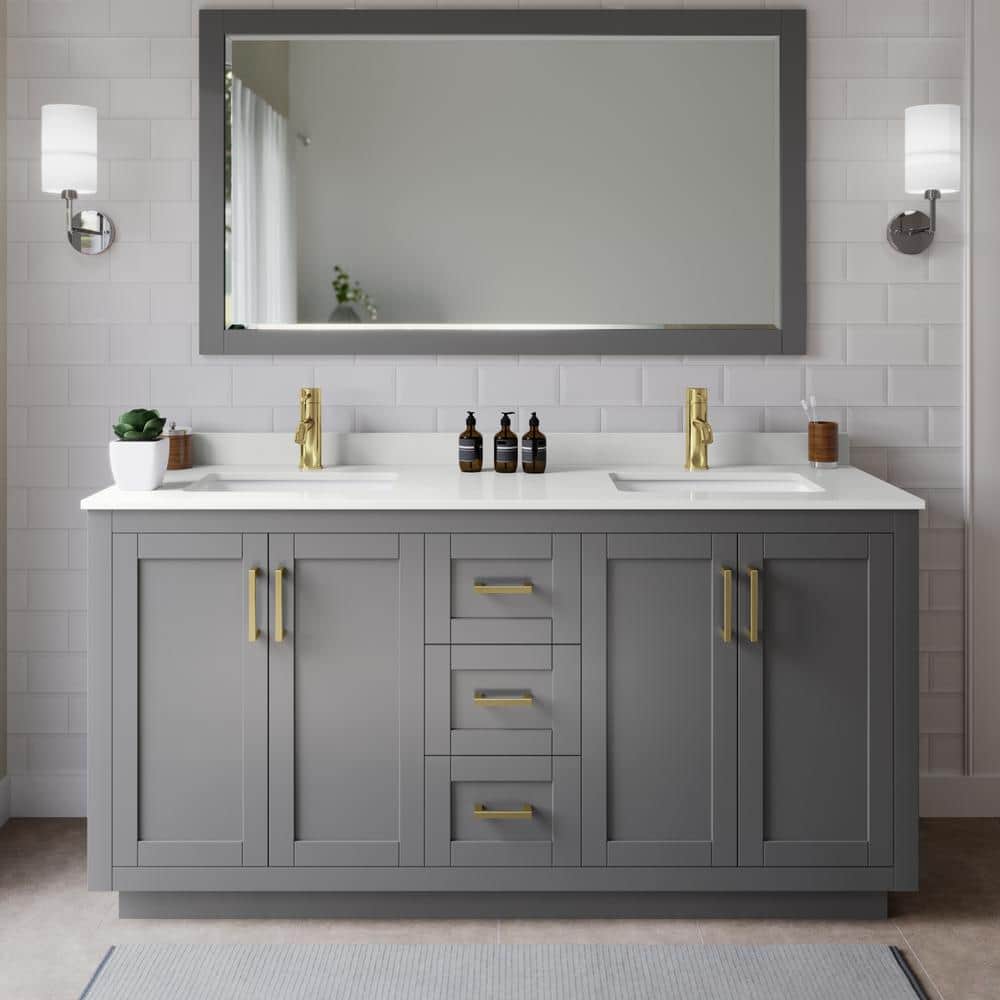 Miranda 66 in. W x 22 in. D x 33.75 in. H Double Bath Vanity in Dark Gray with White Quartz Top price history on PriceWatchPro
