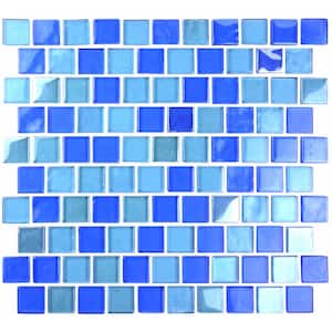 Landscape Horizon Blue Square Mosaic 3 in. x 3 in. Glossy Glass Wall Pool and Floor Tile Sample