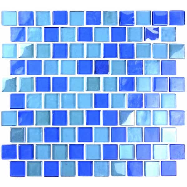 ABOLOS Landscape Horizon Blue Square Mosaic 3 in. x 3 in. Glossy Glass Wall Pool and Floor Tile Sample