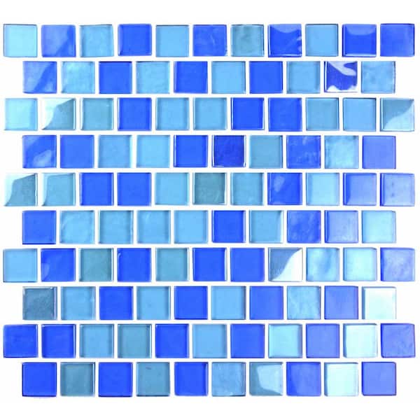 ABOLOS Landscape Blue 12 in. x 12 in. Square Textured Glossy Glass Mosaic Wall Pool and Floor Tile (10 sq. ft./Case)
