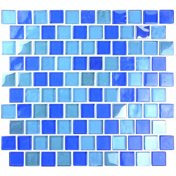 Abolos Landscape 12-Pack Horizon Blue/Glossy Textured 12-in x 12-in Glossy Glass Mosaic Floor and Wall Tile