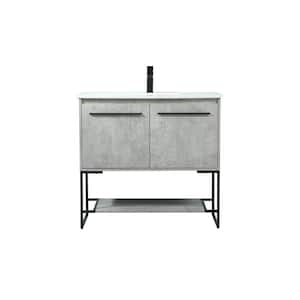 Timeless Home 36 in. W Single Bath Vanity in Concrete Grey with Engineered Stone Vanity Top in Ivory with White Basin