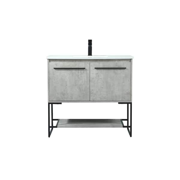 Unbranded Timeless Home 36 in. W Single Bath Vanity in Concrete Grey with Engineered Stone Vanity Top in Ivory with White Basin