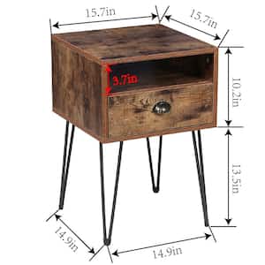 Nightstand 2-Tier Industrial End Side Table with Open Compartment & 1 Drawer, Brown，23.7"Tx15.7"Wx15.7"L