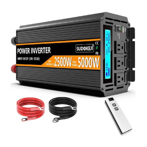 Ahfiwaso 3-Outlet Power Strip Surge Protector 2500W Power Inverter DC to AC with Remote Control, USB Port & LED Display, Black