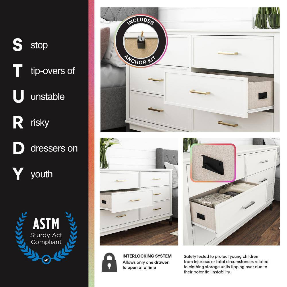 White and Gold 4-Drawer Dresser with Trendy Hardware