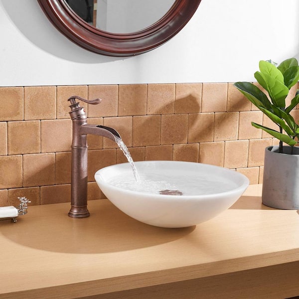 Antique Copper Bathroom Single Handle Vessel Sink Faucet Waterfall Brass Level 