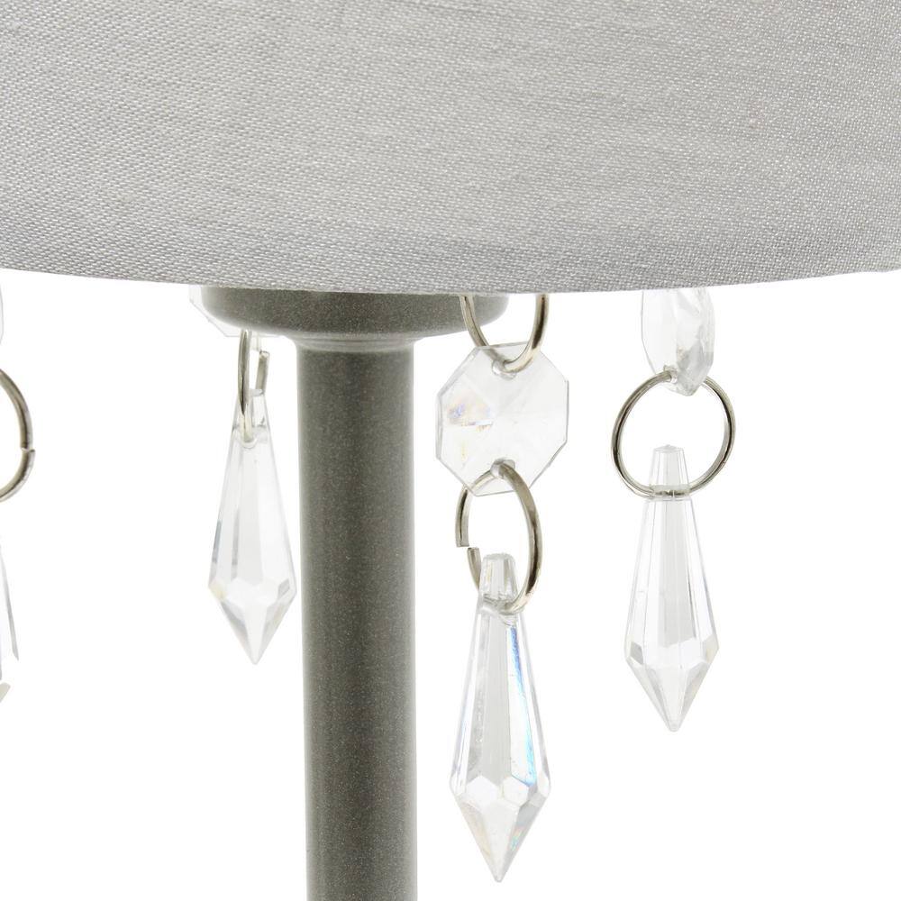 Gray Metal Table Lamp with Fabric Shade and Acrylic Beads