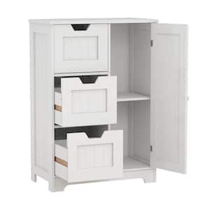 23.62 in. W x 11.81 in. D x 31.89 in. H White Freestanding Linen Cabinet One Door with Three Drawers