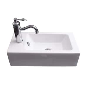 Arcadia Wall-Mount Sink in White with Faucet Hole on Left Side