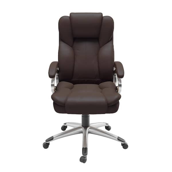 CorLiving Leon Faux Leather Swivel Executive Office Chair in Brown