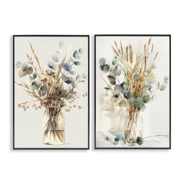 Eucalyptus Jar Bouquets by Steve Hunziker 2 Pieces Black Framed Nature Giclee Art Print 30 in. x 20 in.