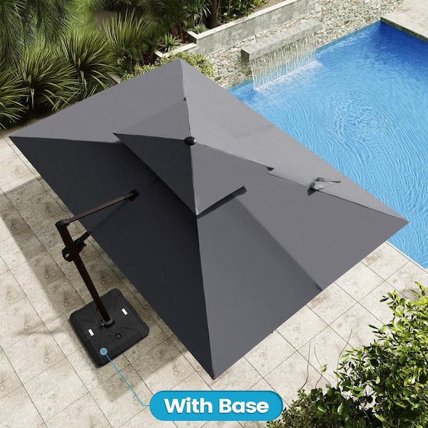 Crestlive Products 12 ft. x 9 ft. Double Top Rectangular Cantilever Patio Umbrella in Dark Gray with 260 lbs. Base Stand