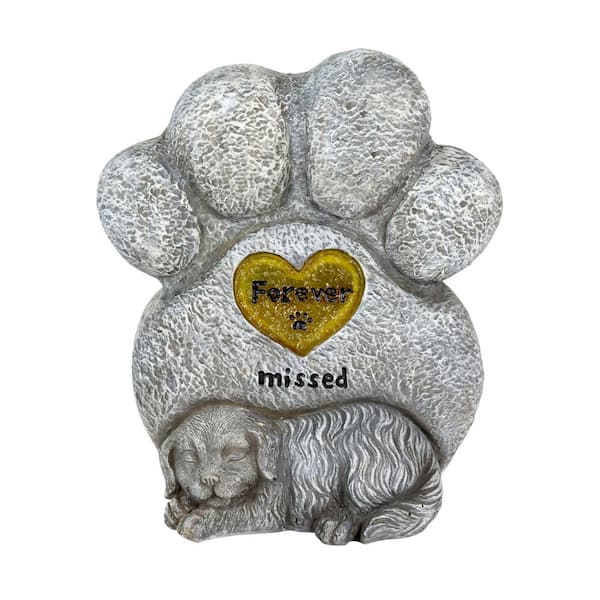 Exhart Solar Dog Paw Print Memorial Stone Marker, 7.5 x 4.5 x 8 in. Garden Statue
