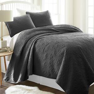 Damask Gray Microfiber Queen Performance Quilted Coverlet Set