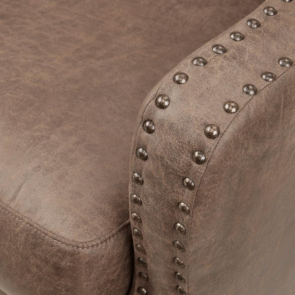 Brown Faux Leather Accent Chair with Wood Legs