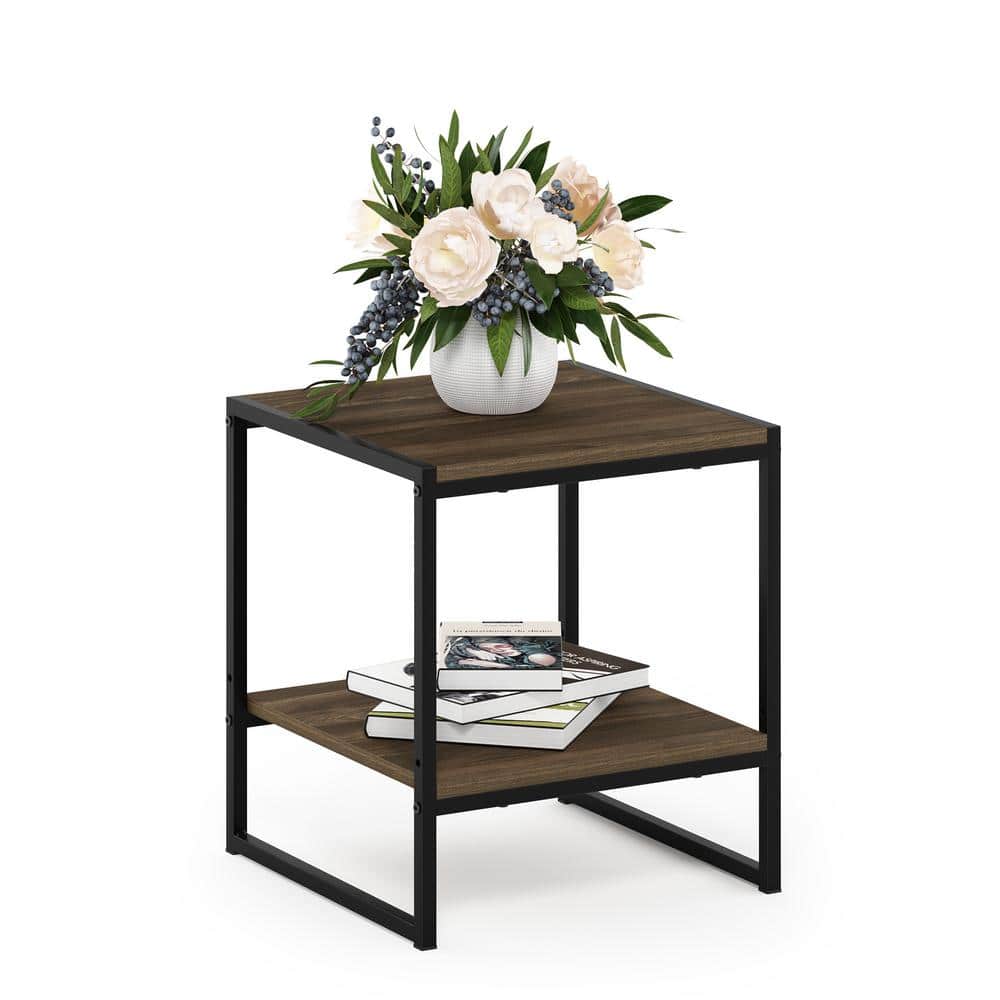 Columbia Walnut Modern Metal-Frame 2-Tier End Table