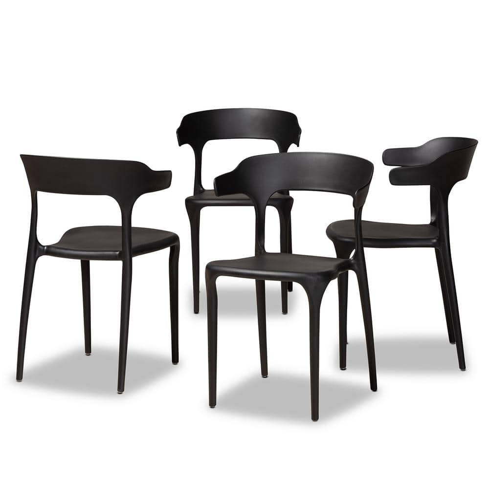 Black Low Plastic Arm Chair with Cane Backrest