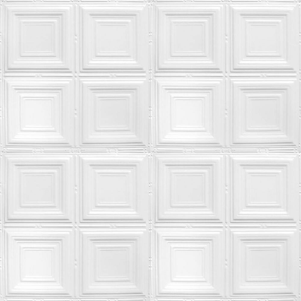 Bright White Satin 24 x 24 inch Metal Tin Ceiling Tiles