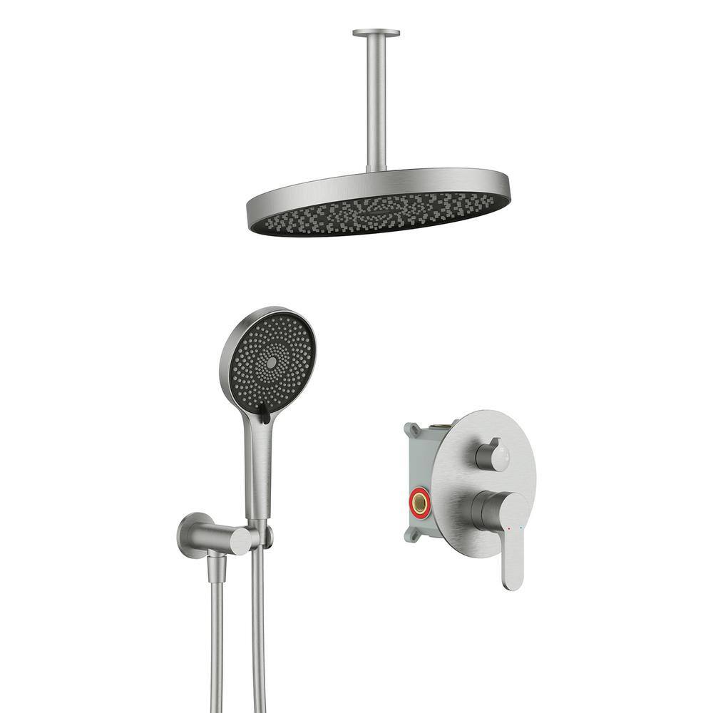 Single Handle 2-Spray Ceiling Mount 12 in. Shower Faucet 1.8 GPM with High 