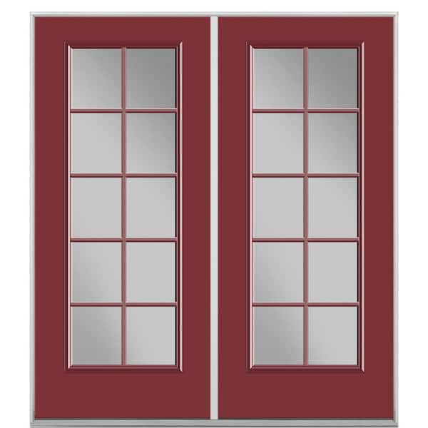 Masonite 72 in. x 80 in. Red Bluff Steel Prehung Left Hand Inswing 10-Lite Clear Glass Patio Door in Vinyl Frame, no Brickmold