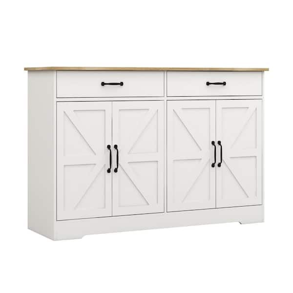 CSC DECOR INC White MDF 47.95 in. 4-Door Sideboard Farmhouse Buffet Storage Cabinet Cupboard with 2-Drawers