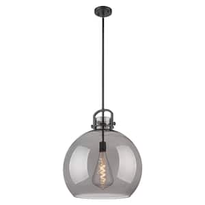 Newton Sphere 100-Watt 1-Light Matte Black Shaded Mini Pendant Light with Tinted Glass Shade