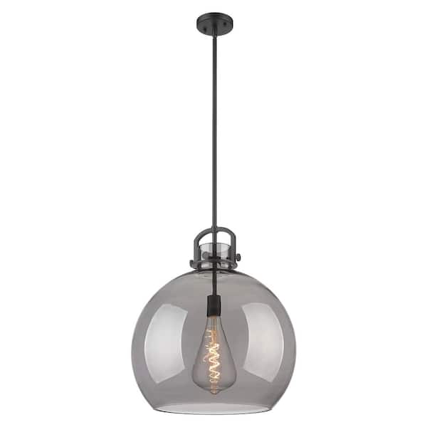 Newton Sphere 100-Watt 1-Light Matte Black Shaded Mini Pendant Light with Tinted Glass Shade