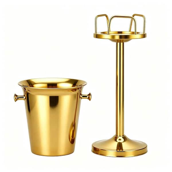 12.68 qt. Hammered Stainless Steel Champagne Bucket with Stand, 3 ft. Tall Ice Wine Chiller for Party Bar Home, Gold