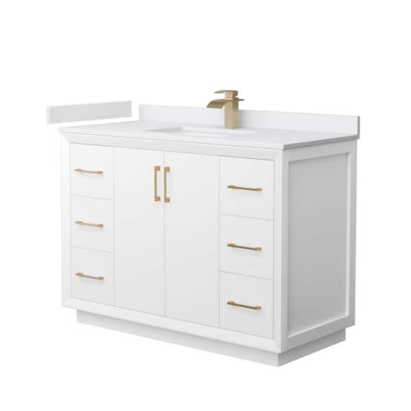 Wyndham Collection Strada 48 in. W x 22 in. D x 35 in. H Single Bath Vanity in White with White Cultured Marble Top