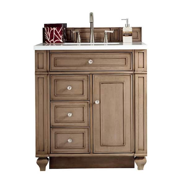 James Martin Vanities Bristol 30 in. W x 23.5 in. D x 34 in. H Single Vanity in Whitewashed Walnut with Quartz  Top in Classic White