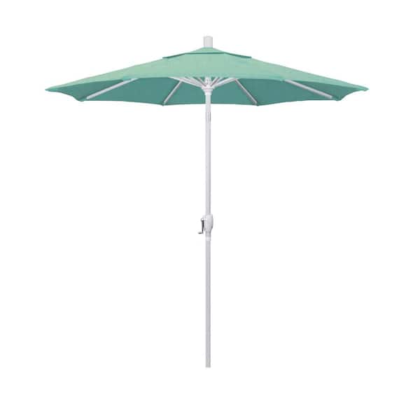 California Umbrella 7.5 ft. Matted White Aluminum Market Patio Umbrella with Aluminum Ribs Push Tilt Crank Lift in Spectrum Mist Sunbrella