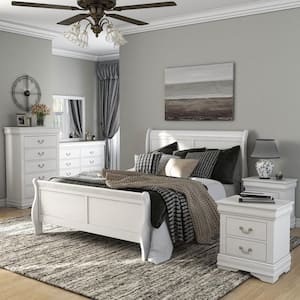 6-Piece Burkhart White Wood Queen Bedroom with Set Dresser and Mirror
