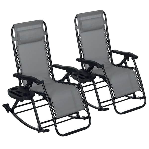 Zero Gravity Chairs 2-Pack with Pillows and Cup Holders, Reclining Rocking Lounge Chairs for Outdoor Relaxation